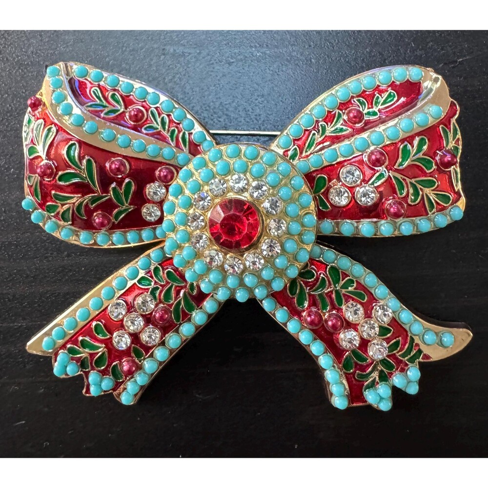Vintage Magnificent Art Nouveau Bow Motifs Gold Tone Brooch Pin B49